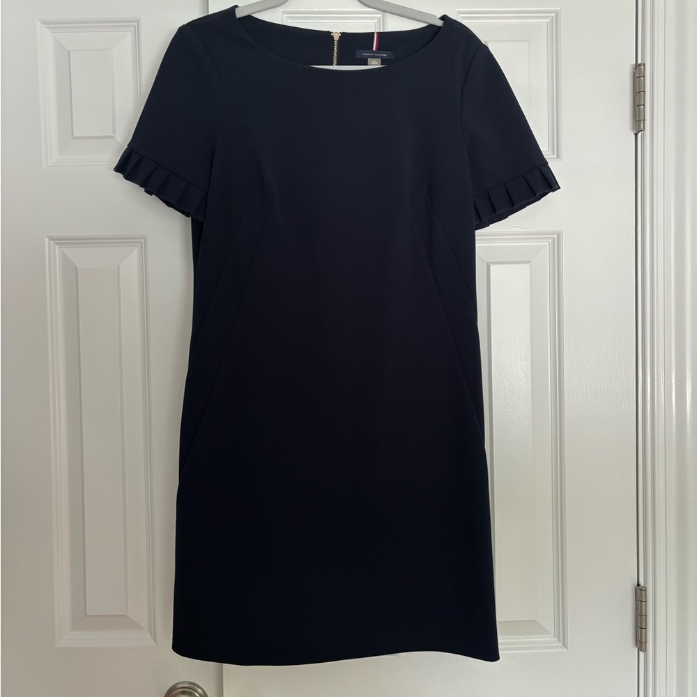 Tommy Hilfiger Navy Mini Dress with Ruffle Sleeves - Picture 2 of 5